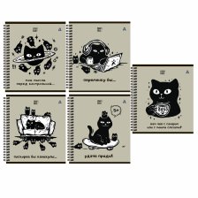 Тетрадь 48л, А5, клетка, Alingar "Котики", гребень,мелованный картон (стандарт) Soft touch,  блок офсет, 5 дизайнов в пленке т/у