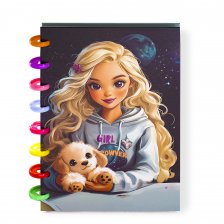 Подарочный блокнот Alingar, 14,5*21 см, "Девушка с собачкой", 80 л.клетка, разноцвет.пластик.спираль
