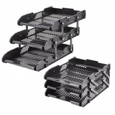 Лоток- органайзер для бумаг,горизонтальный, Alingar ,3-секционный трансформер, А4 черный цвет,пластик