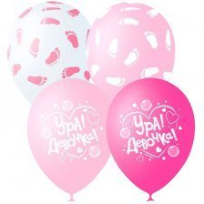 Воздушные шары М12"/30 см Пастель+Декоратор (шелк) ассорти"К рождению девочки" 25  шт.  шар латекс