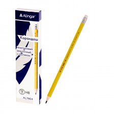 Набор ч/г карандашей, Alingar HB, пластиковый, эластичный, с ластиком, шестигранный, заточенный, цвет корпуса св. желтый, в упак. 12 шт.
