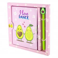 Подарочный блокнот в футляре, 20,5 см * 21 см, 7БЦ, Alingar, мат. ламинация, ручка, замочек, линия, 45 л., "Авокадо - люблю танцевать", розовый