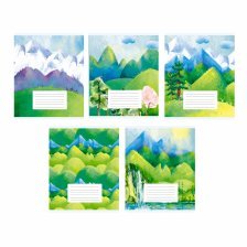 Тетрадь А5 24л., линия, Канц-Эксмо, скрепка, офсет, мелованный картон  "Горный пейзаж" 5 дизайнов