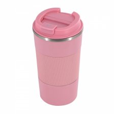 Термокружка Alingar, 500 мл, розовый цвет, пищевой пластик, нерж. сталь 304 марки, силиконовая манжета, крышка с фиксатором, силиконовый уплотнитель