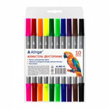 Фломастеры двухсторонние, 10 цв, Alingar, смываемые чернила, корпус круглый, "Time to create", вентилируемый колпачок, упаковка ПВХ, европодвес