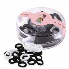 Резинки для волос Alingar, d 20 мм, черный и белый цвет, мини, круглый контейнер, 12 шт/уп