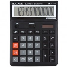 Калькулятор SKAINER 14 разрядов, 146*197*27/53 мм, черный, "SK-514M"