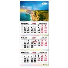 Календарь квартальный на 3 гребнях 3-х блочный, 300*690 мм,  Квадра, 2024г. "Море"