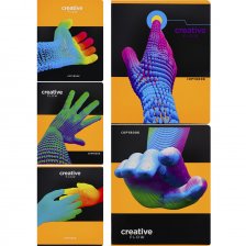 Тетрадь 48л., А5, клетка, Проф-Пресс "Разноцветные руки", скрепка, мелованный картон, неон, 5 дизайнов
