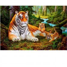 Картина по номерам Alingar, 20х30 см, 21 цвет, с акриловыми красками, холст, "Семья тигров"