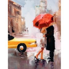 Картина по номерам Рыжий кот, 17х22 см, с акриловыми красками, холст, "Романтичная пара под зонтом"