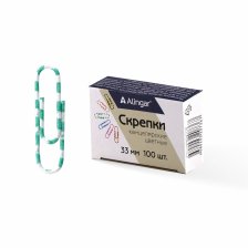 Скрепки 33 мм, Alingar, уп. 100 шт., металлические, с полимерным покрытием, цветные в полоску