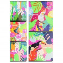 Тетрадь 48л., А5, клетка, Проф-Пресс "Птицы из тропиков", скрепка, мелованный картон, лён, 5 дизайнов