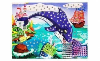Мозаика из страз Рыжий кот, А4, пакет с европодвесом, "Дельфины"