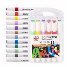 Маркеры акриловые, Alingar, 12 цв., трехгранный корпус, пластиковый кейс