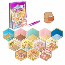 Наклейки для творчества - антистресс блокнот, 140*195 мм, "Медвежата", фиолет., MINI, 3D стикеры, 20 комнат, в комплекте пинцет, пакет с европодвесом