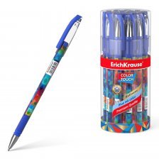 Ручка шариковая Erich Krause,"ColorTouch Patchwork", 0,7 мм, синий, метал.наконечник, резин. грип, круглый пластиковый корпус, в тубусе 24 шт