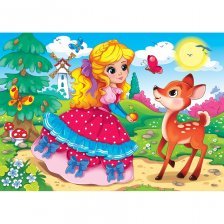 Алмазная мозаика Рыжий кот, без подрамника, с частичным заполнением, (блест.), 17х22 см, 18 цветов, "Милая принцесса с олененком"