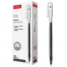 Ручка гелевая, HATBER,"Pin" черная, 0,5 мм.,трехранный корпус 12 шт, картонная упаковка
