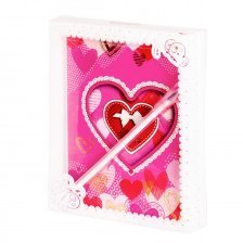 Подарочный блокнот в футляре 12.5 см * 15,0 см , Alingar, ламинация, тиснение, замочек, ручка, 50 л., линия, "Сердце", розовый