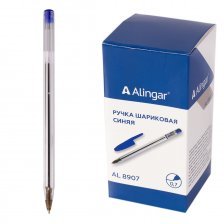 Ручка шариковая Alingar, 0,7 мм, синяя, шестигранный, прозрачный, пластиковый корпус, картонная упаковка