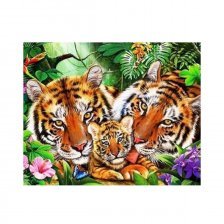 Картина по номерам Alingar, 30х40 см, 22 цвета, с акриловыми красками, холст, "Семья тигров"