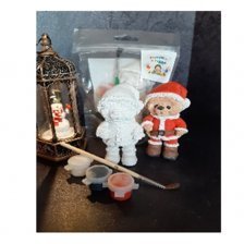 Гипсовая фигурка для раскрашивания красками, 8 см, с кистью и красками, пакет с европодвесом, "Мишка и Санта"