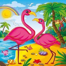 Картина по номерам Рыжий кот, 20х20 см, с акриловыми красками, холст, "Фламинго на пляже"
