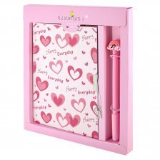 Подарочный блокнот в футляре 20,0 см * 22,5  см , 7БЦ, Alingar, ламинация, замочек, ручка, 50 л., линия, "Необычные  сердечки", розовый