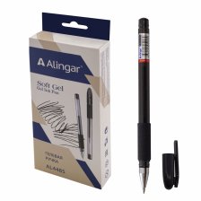 Ручка гелевая Alingar, "SOFT GEL", 0,6 мм, черная, металлизированный наконечник, резиновый грип, круглый, прозрачный, пластиковый корпус, в уп. 12 шт.