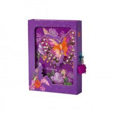 Подарочный блокнот в футляре 11 см * 15 см, 7БЦ, Alingar, ламинация, блестки, замочек, 40 л., линия, "Драгоценная бабочка", фиолетовая