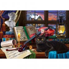 Картина по номерам Рыжий кот, 40х50 см, с акриловыми красками, 24 цвета, холст, "Чёрный кот и скрипка"