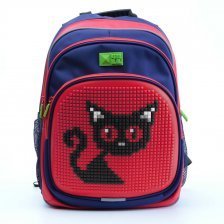 Рюкзак Гринфилд "Черная кошка", школьный, пиксельный, линия Kids, сине-красный