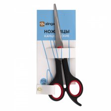 Ножницы канцелярские, Alingar, 17,5 см., "Стандарт", пластиковые ручки, прорезиненные втавки, с усилителем, черно-красный, европодвес