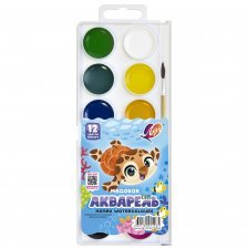 Акварель Луч медовая, 12 цветов, с кистью, пласт.упаковка, "ZOO"