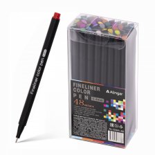 Набор разноцветных линеров Alingar, 48 цветов., 0,04 мм, черный цвет. корпус, ПВХ упаковка