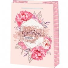 Пакет подарочный бумажный Мир открыток, (М) 18*22,7 см, "Прекрасные моменты на розовом", ламинация