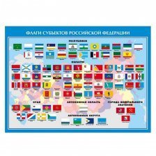 Плакат обучающий, А2, "Флаги субъектов Российской Федерации" Миленд, картон