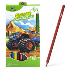 Карандаши цветные 12 цв., ZOOMI, пластиковые, "Машина"