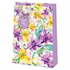 Пакет подарочный бумажный Мир открыток  (MS) 13,5*18 см, "Желто-фиолетовые цветы", ламинация