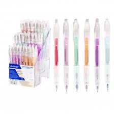 Ручка шариковая Alingar, 0,7 мм, 6 цветов, резиновый грип, автоматическая, круглый, тонированный, пластиковый корпус, пластиковый стенд