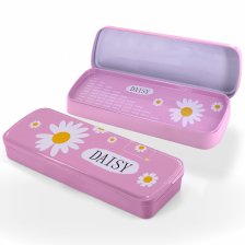 Пенал металлический 2 отделения Alingar, 55х190 мм, "Daisy", розовый, таблица умножения