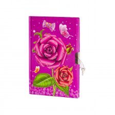 Подарочный блокнот А5, 7БЦ, Alingar,  ламинация, глиттер, замочек, 40 л., линия, "Фиолетовая роза"