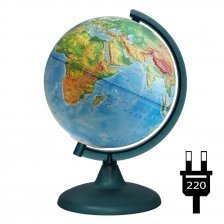 Глобус физический Глобусный мир, 210 мм, с подсветкой,  рельефный, на круглой подставке