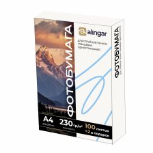 Фотобумага односторонняя Alingar, А4,.230 г/м2, 210*297 мм.,100л.+ 2 л, глянцевая.