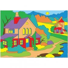 Картина по номерам Рыжий кот, 25х30 см, с акриловыми красками, холст, "Яркий домик в лесу"