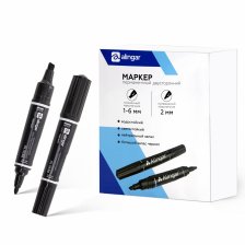 Маркер двухсторонний, перманентный, Alingar, черный, скошенный/пулевидный, 1-6 мм/2 мм, на спирт. основе, картонная упаковка