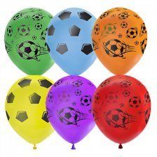 Воздушные шары М12"/30см Пастель+Декоратор (шелк), спец. ассорти, 5 ст. рис"Футбол", 25 шт. шар латекс