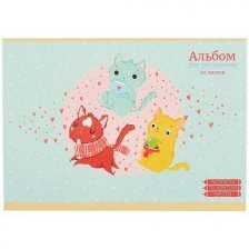 Альбом для рисования А4 20л., Канц-Эксмо, на скрепке, мелованный картон, выборочный лак "Компания котиков"