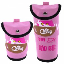 Пенал - тубус складной, Alingar, ПВХ, кнопка, 100 х 120 мм ( 100 х 195 мм), "Coffee cat", розовый